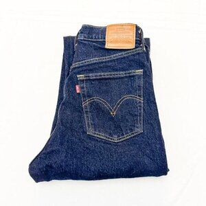 Levi's Ribcage Straight Dark Wash Button Fly Denim Jeans Raw Hem Size 28